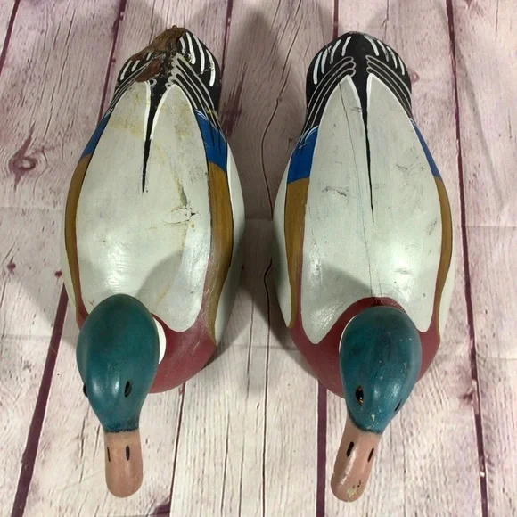 Vintage Hand Painted Wood Mallard Duck Decoy Pair with Glass Eyes - Picture 6 of 12